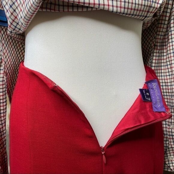 Ralph Lauren Red Wool Knee Length Pencil Skirt - Picture 11 of 16
